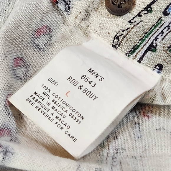 WOOLRICH Mens L Rod & Bouy Short Sleeve Button Down Camp Shirt Outdoor Fishing - Picture 5 of 8